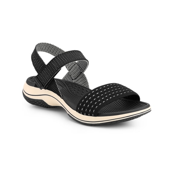 BLISSFUL STEP Women's Hook and Loop Strap Platform Wedge Heel Sandals Black (Size 6)