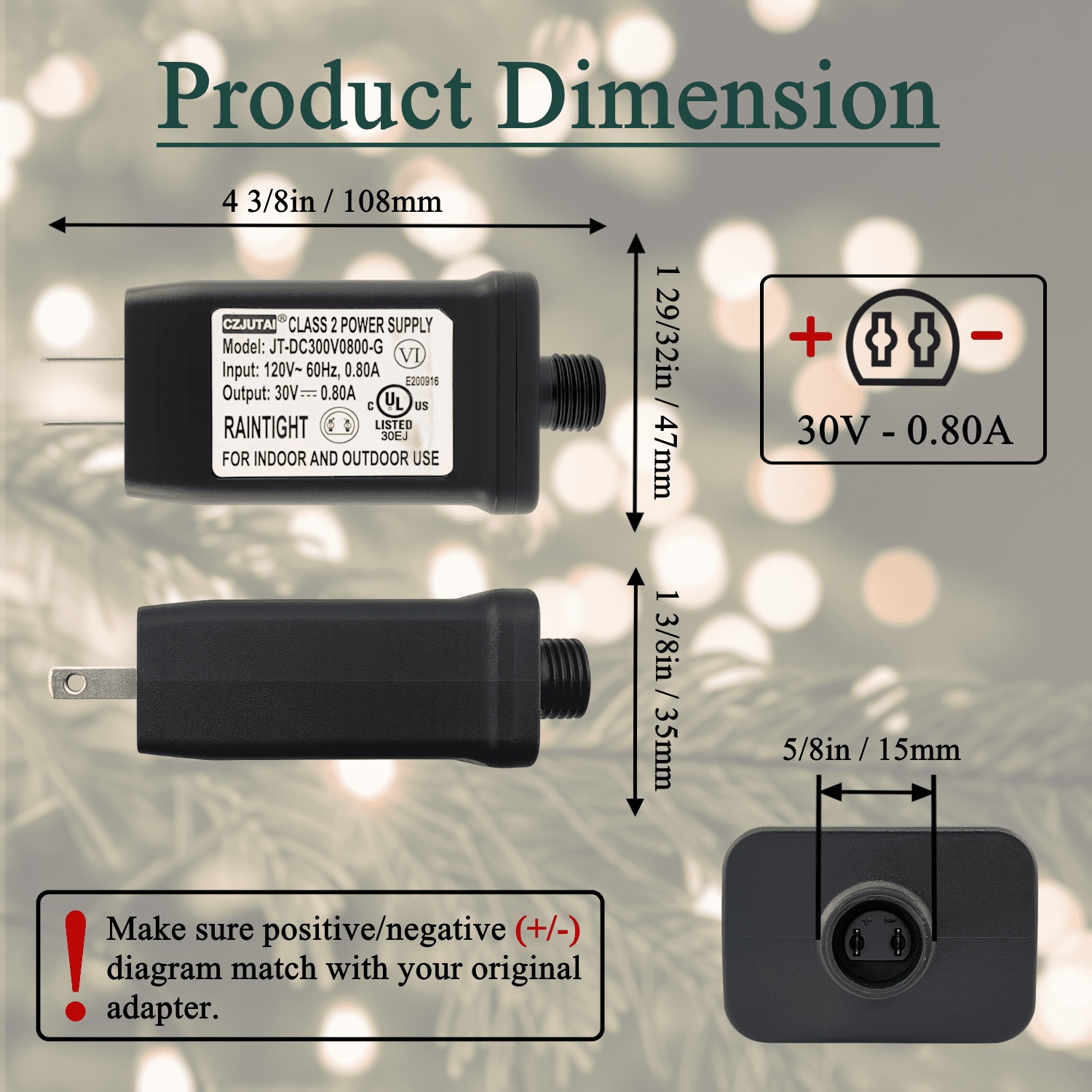 Power Supply JT-DC300V0800-G Class 2 LED Transformer 30V 0.8A 24W