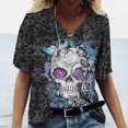 thumbnail image 1 of Camiseta Vintage con estampado 3D de calavera para mujer, blusas con cuello en V, Jersey informal de manga corta, Tops de gran tamaño, ropa Harajuku, camisetas de verano, 1 of 4