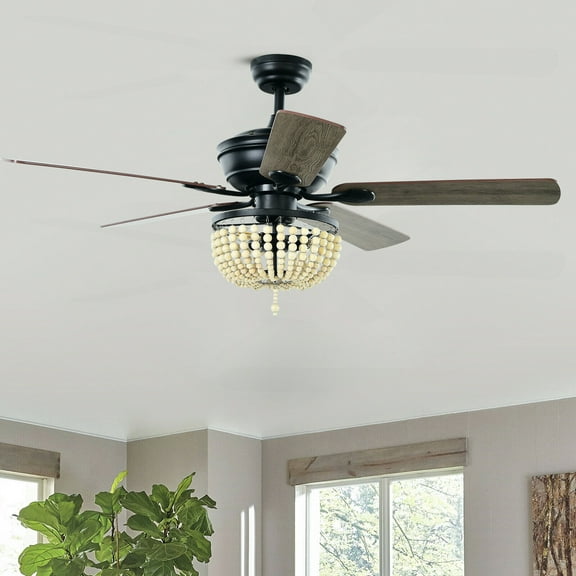 Gymax 52'' Reversible Blades Retro Ceiling Fan Light w/ Remote Control Matte Black