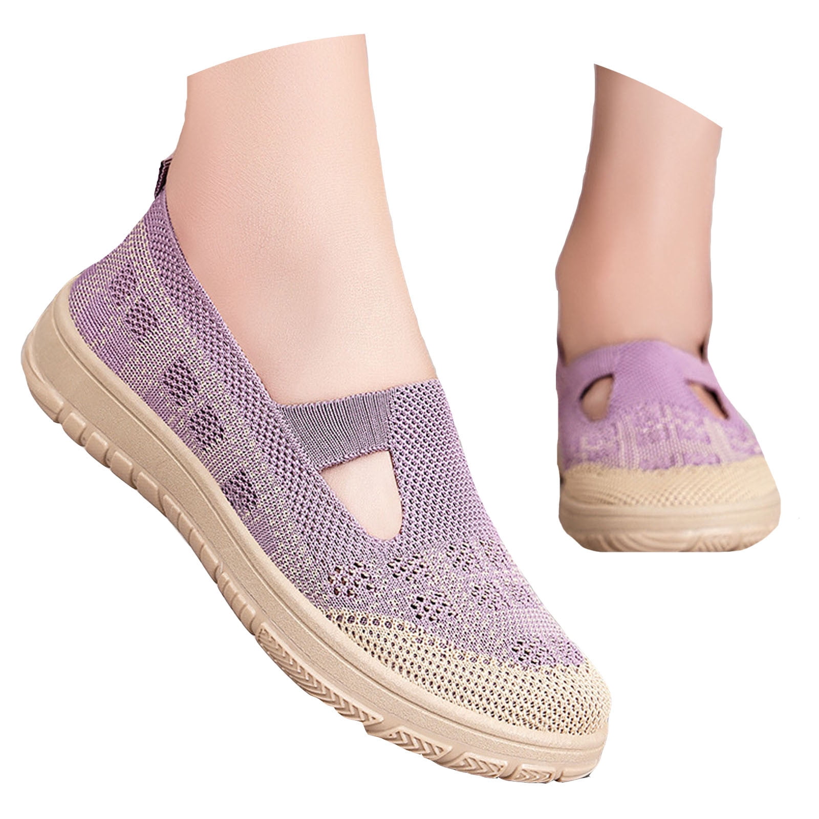 Women's Breathable Mesh Round Toe Low Heel Casual Sneakers For