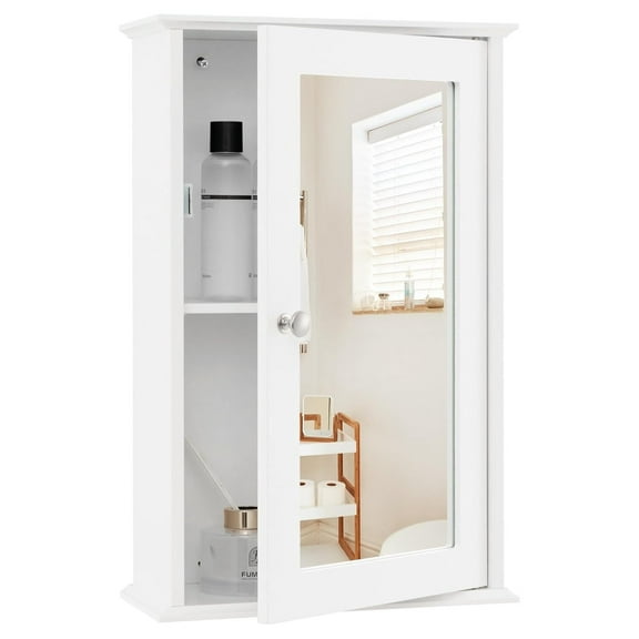 Bathroom Medicine Cabinet with Mirror, Wall Mounted Storage Cabinet with Single Mirrored Door and Adjustable Shelf for Bathroom, Living Room or Entryway, 13.5 x 6 x 21 inches (White)