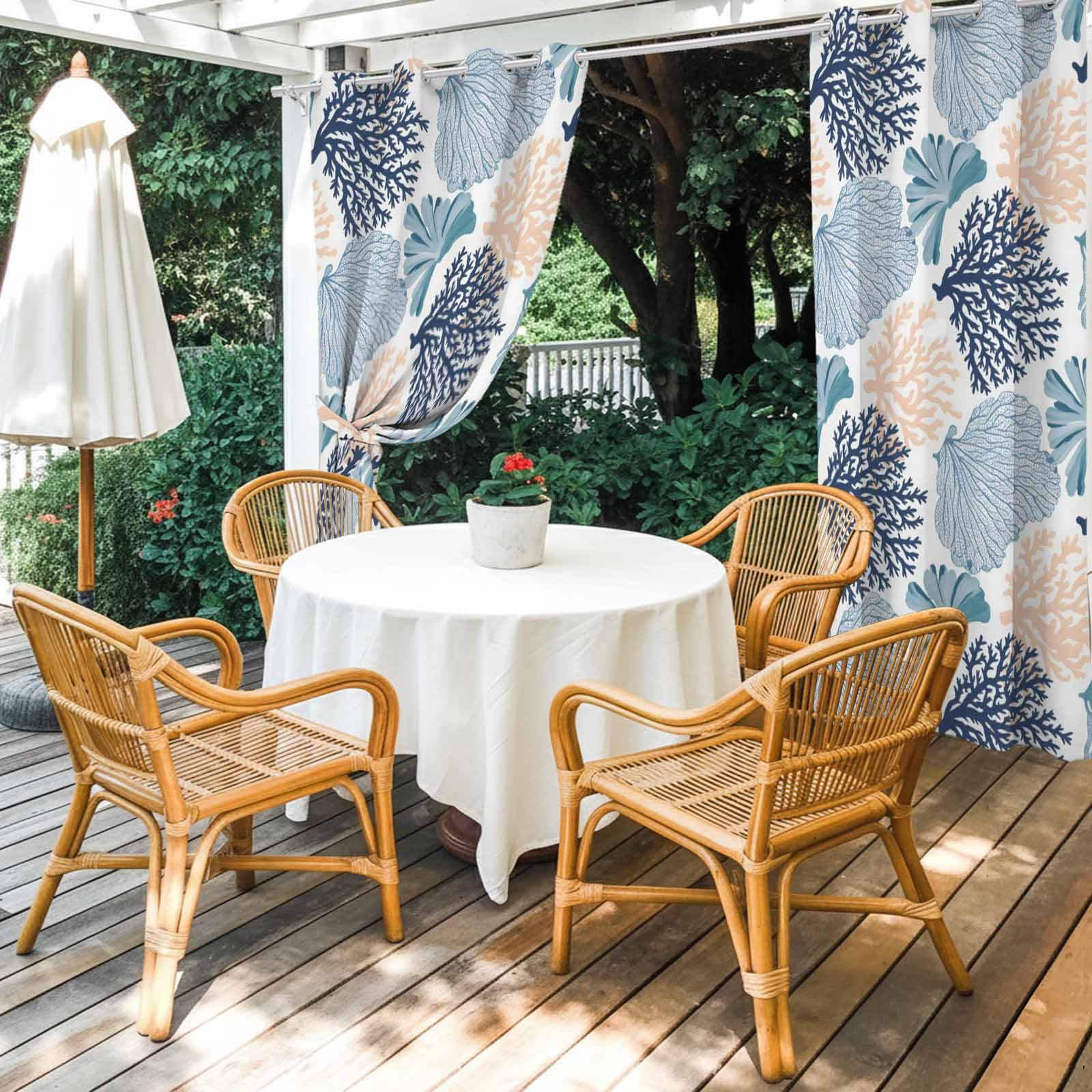 Ocean Coral Outdoor Curtains for Patio, Teal Beige Coral Reef Sea Fan Underwater Plants Sunshade Privacy Drapes Grommet Waterproof Outside Curtains for Porch/Cabana/Balcony 54"x 108", 1 Panel