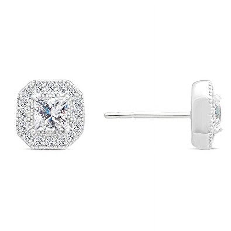 Tilo Jewelry .925 Sterling Silver Square Halo Stud Earrings with Secure Push Backs & Cubic Zirconia CZ Stones | Women, Men, Unisex