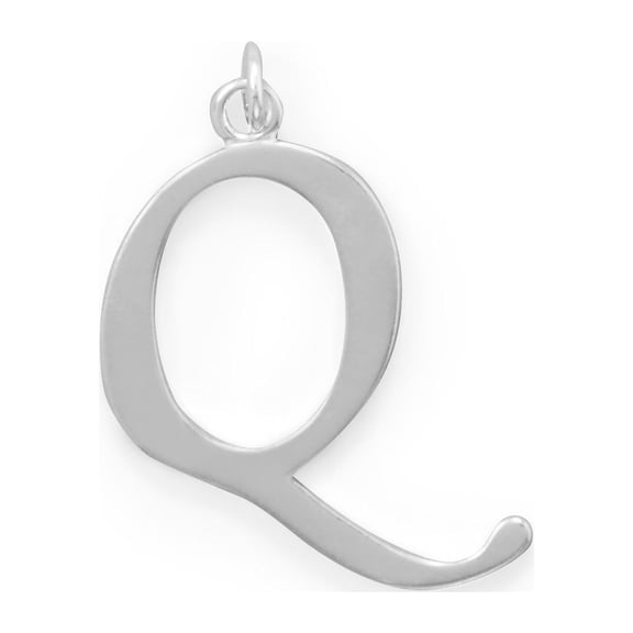 Precious Stars Sterling Silver Unisex Initial Letter Q Pendant - No Chain, Pendant Only