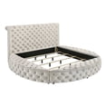 thumbnail image 3 of Ivory Velvet Queen Storage Bed: Round Button-Tufted Design, Glam Style, 104"x78.3", Luxurious Bedroom Furniture with Hidden Storage, Velvet Upholstery, 3 of 7