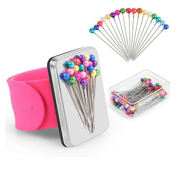 Magnetic Pincushion Wristband with 100 Pcs 1.5 Inch Ball Head Sewing Pins Set,Silicone Wrist Pin Holder for Quilting C