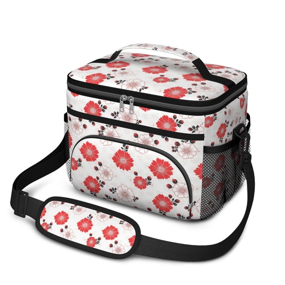 Lunch Box Pioneer Flower Floral Print Pattern Insulated Lunch Bag for Women Men,Medium Leakproof Lunchbox Cooler Bag Adjustable Strap,10 X 6.7 X 8 Inches