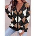 thumbnail image 6 of PRETTYGARDEN Women's Cardigan Argyle Winter Sweaters Cozy Warm Chunky Knit, Long Sleeve V Neck, Color Block Plaid, Button Up Pocket,Trendy Fall Jackets, Holiday Going Out Outfits, 6 of 9