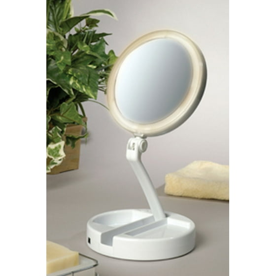 Floxite 12x 1x Led Lighted Folding Vanity Travel Mirror Com