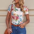 thumbnail image 6 of Fotbe Rose Flowers Women's Crew Neck Short Sleeves Bodysuit Tops Round Neck Slim Sleeveless Soft Comfortable Basic-Medium, 6 of 7