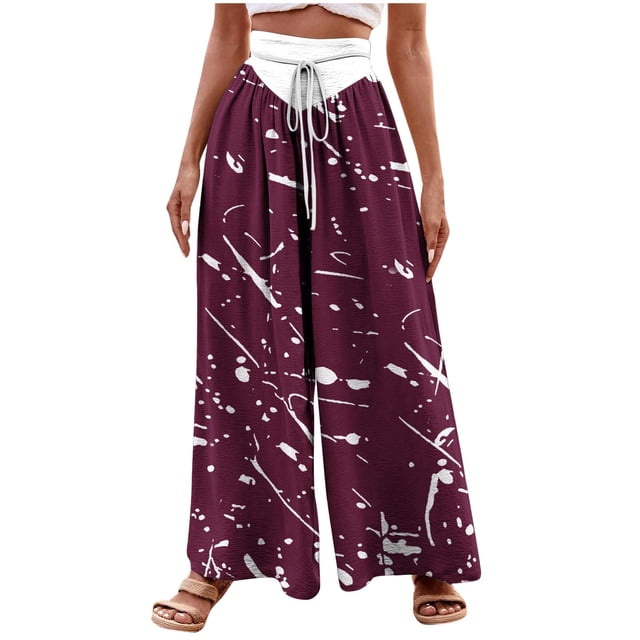 Birdeem Wide Leg Pants for Womenwoman Printing Elastic Waist Drawstring Wide Leg Long Pants