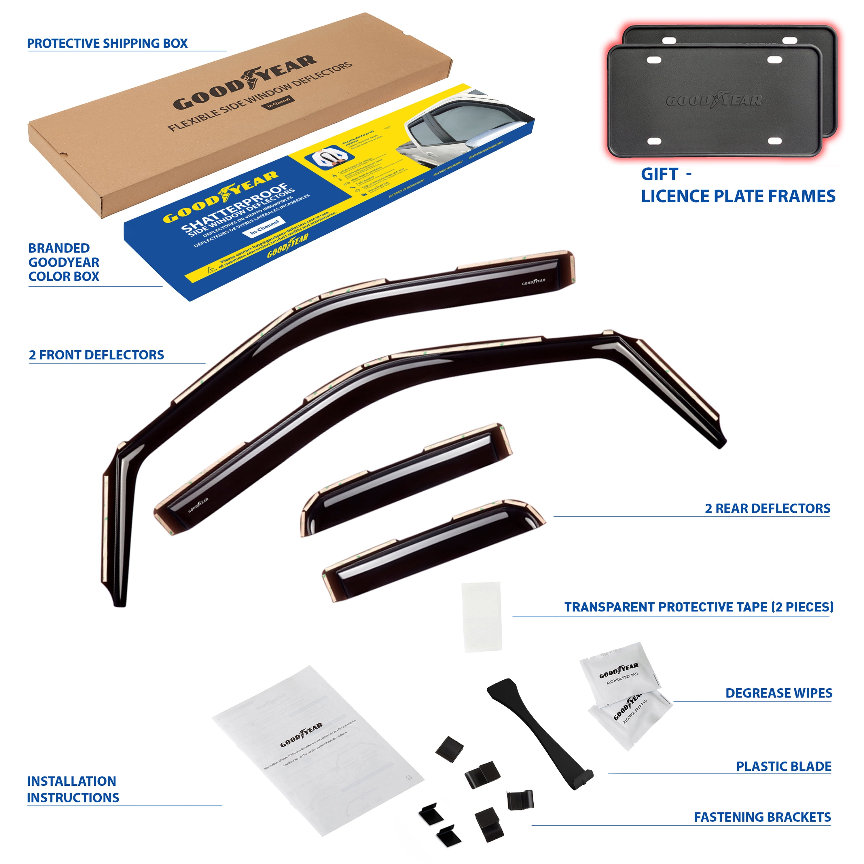 Goodyear Shatterproof in-Channel Window Deflectors for Ford F150 2015-2020 SuperCab (fit for Ford F250-F550 17-25) Rain Guards,Window Visors for Cars,Vent Deflector, Car Accessories,4pcs- GY003419LP