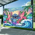 thumbnail image 2 of Stitch's "Happy Birthday" tropical beach-themed durable polyester fabric is perfect for entry, garden or classroom celebrations, and beach-themed decorations, 2 of 8