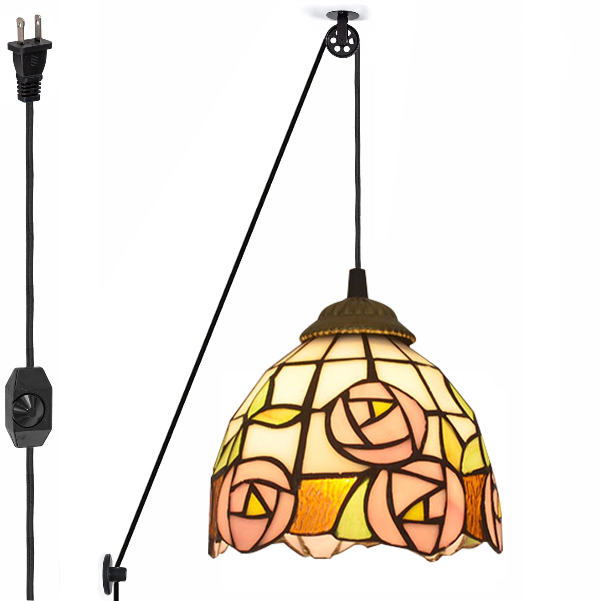 Kiven Plug in Tiffany Pendant Light, Pulley Hanging Light with Iron ...