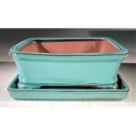 

8 x 6 x 3 in. Ceramic Bonsai Pot with Humidity Drip Tray Light Blue - Rectangle