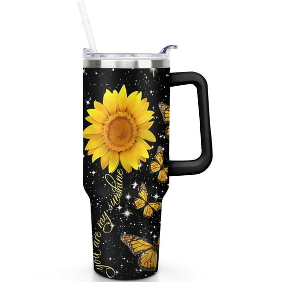 40oz Vintage Sunflower Tumbler for Sunflower Lovers, Sunflowern Travel Must Have Cup Double Insulated With Handle Spill Proof Lid Straw