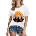 thumbnail image 2 of Xdegoge Women's Cute Feline Graphic Tees Halloween Vintage Full Moon Bat Shirts Casual Short Sleeve Crewneck Fall Tops Spooky Season Holiday Party Novelty T-Shirts, 2 of 3
