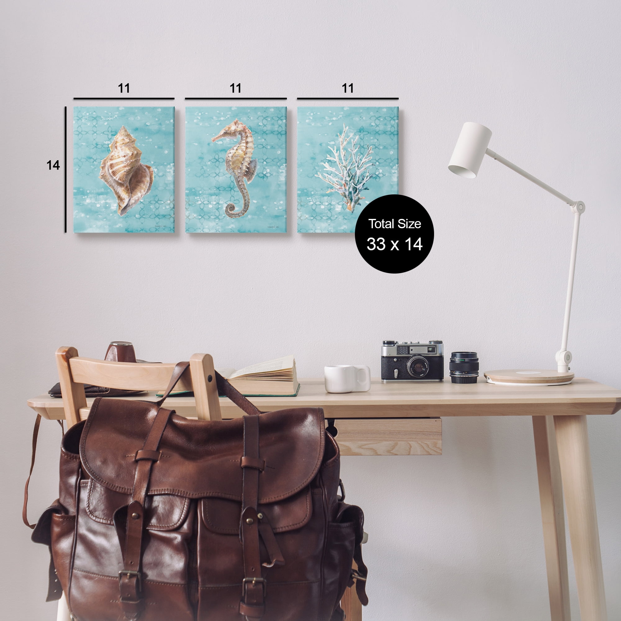 Stupell Industries Turquoise Sea Life Animals & Insects Painting Gallery Wrapped Canvas Print Wall Art, 11 x 14, Set of 3