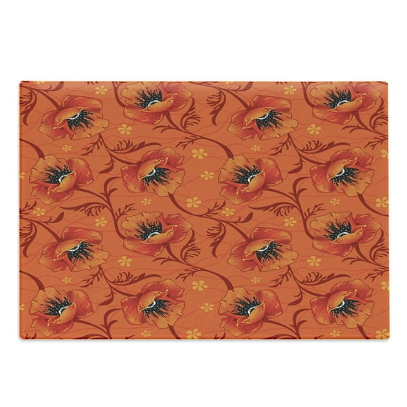 Orange Cutting Board, Poppy Flower Series Blossoms Romance Bohemian Design Print, Decorative Tempered Glass Cutting and Serving Board, Large Size, Burnt Orange Yellow, by Ambesonne