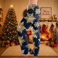thumbnail image 2 of Christmas Pajama Pants for Women Snowflake Graphic Comfy Pajama Pants Soft Drawstring Casual Lounge Sleep Pants Loose Fit Pj Bottoms Navy,L, 2 of 6