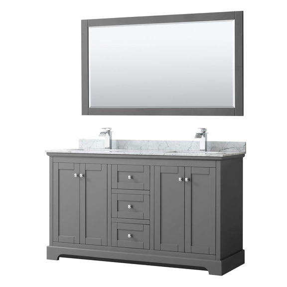 Wyndham Collection 60" Square Sinks Wood Double Bathroom Vanity in Gray