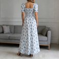 thumbnail image 4 of ASEIDFNSA Women Floral A Line Dress Square Neck Puff Sleeve Smocked Summer Midi Dress, 4 of 4