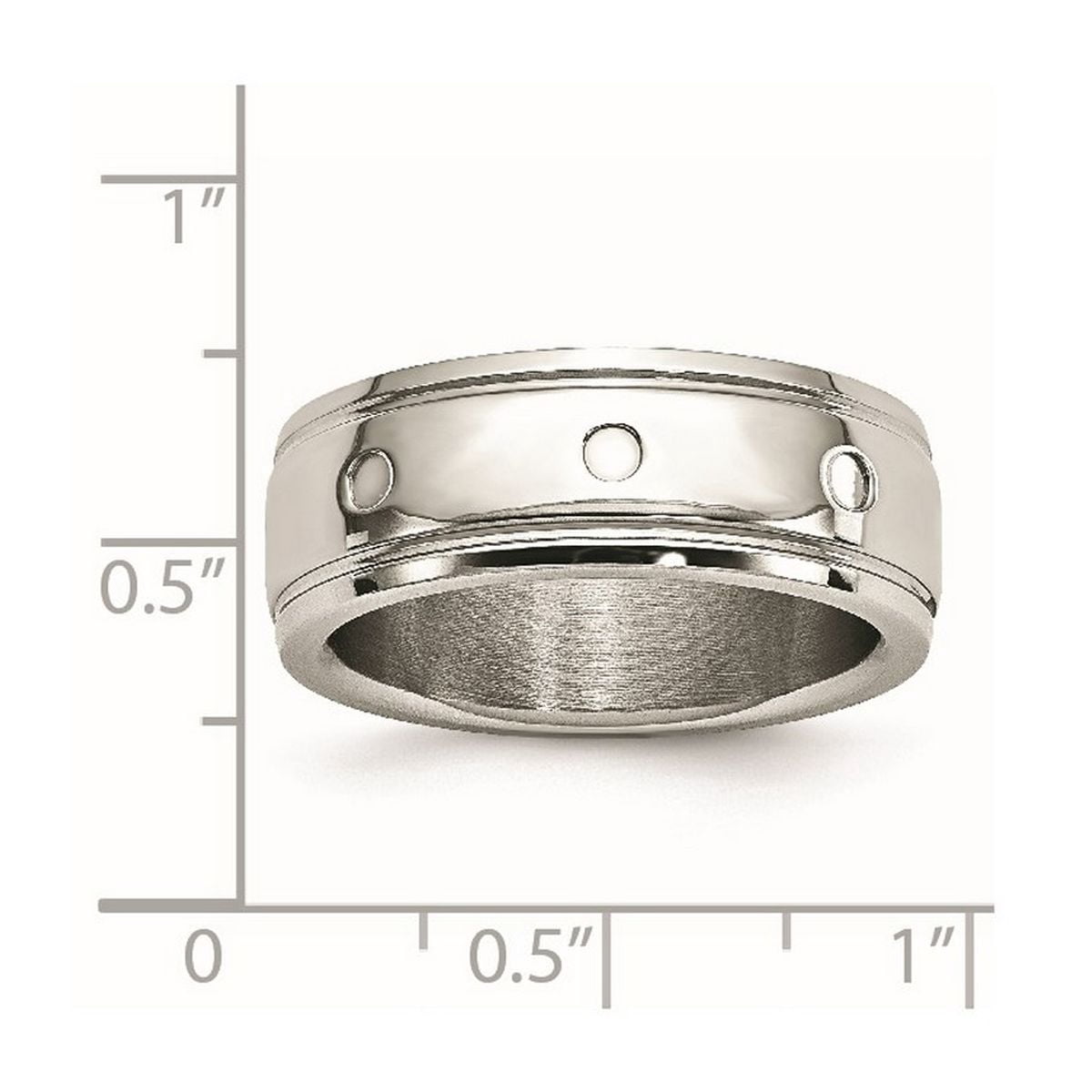 8mm Stainless Steel Half Round Polished Grooved Ring Size 9 Ring for Women