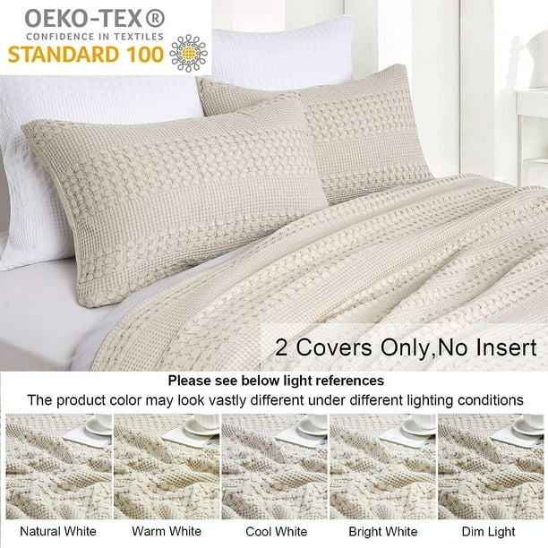 100 Cotton Waffle Pillowcases Queen Size 2 Pack Soft Breathable