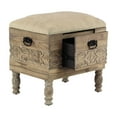 thumbnail image 5 of DecMode Wood Floral Intricately Carved Storage Stool with Cream Burlap Top, Beige, 5 of 9