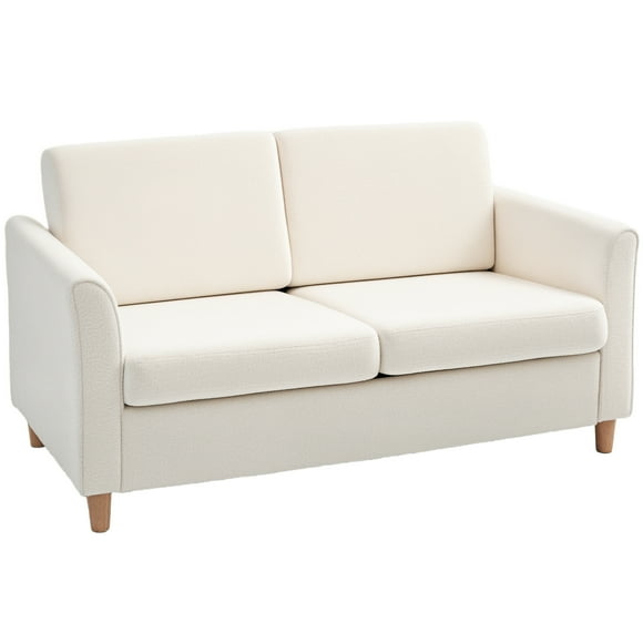 HOMCOM 56" Loveseat Sofa, 2-Seater Couch with Wooden Legs, Cream White