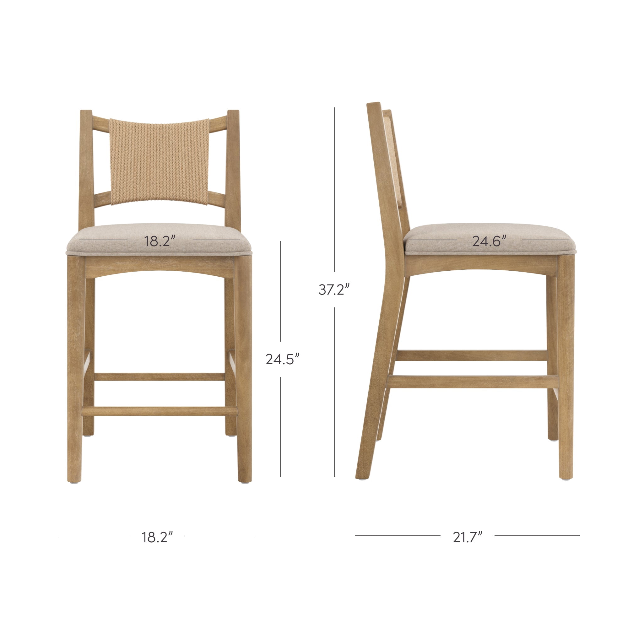 Nathan James Elodia Boho Counter Height Bar Stool with Back, Woven Seagrass Backrest and Solid Wood Frame, Light Brown