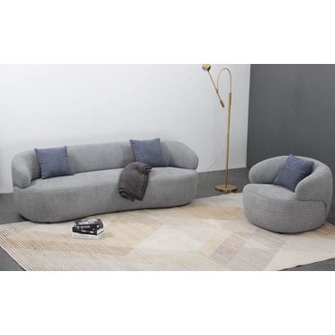 111 Curved 3-Seater Sofa - Upholstered Loveseat With 2 Printed Pillows For Living Room