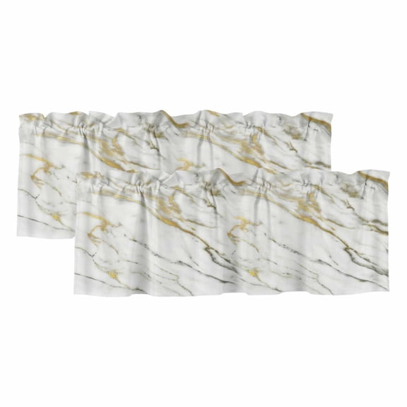 Golden Marble Curtain Valances for Windows, Kitchen Valance Window Treatments Panel 2 Pack, Vintage Abstract Modern Art Rod Pocket Short Curtains for Bathroom Bedroom 54 x 18 Inch