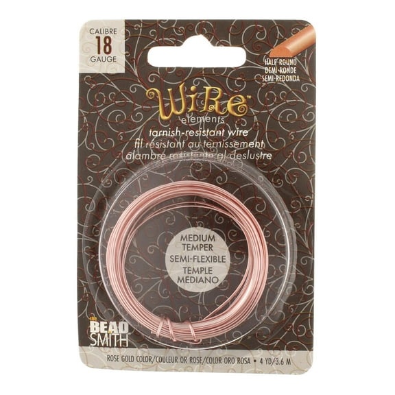 The Beadsmith Half-Round Craft Wire - Wire Elements - Medium Temper - 18 Gauge, 4 Yard Coil - Rose Gold Color - Beading Wire Used for Jewelry Making, Wire Wrapping, and Other DIY Arts & Crafts