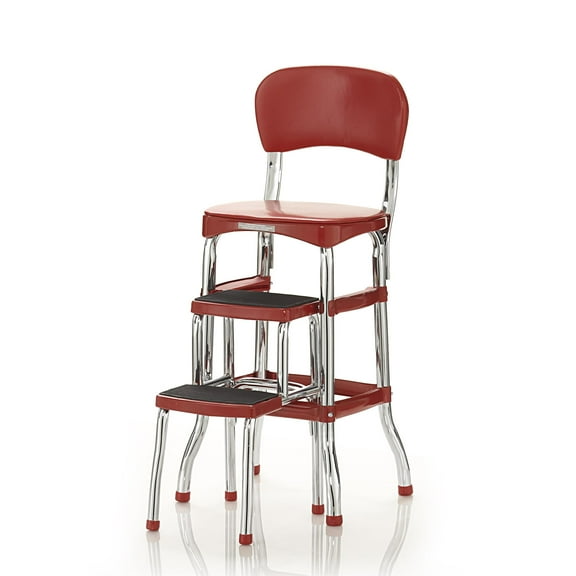 COSCO Stylaire Retro Chair 2-Step Steel Step Stool w/ Pull-Out Steps, Red