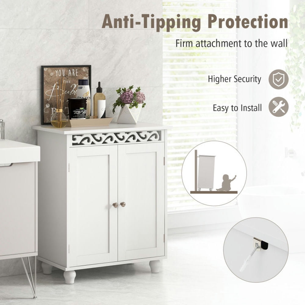 Finihen Bathroom Storage Cabinet, Floor Cabinet, Freestanding Bathroom Cabinet Floor Storage Organizer with Adjustable Shelf and Solid Wood Legs, for Bathroom, Living Room, Bedroom, White Finihen Bathroom Storage Cabinet, Floor Cabinet, Freestanding Bathroom Cabinet Floor Storage Organizer with Adjustable Shelf and Solid Wood Legs, for Bathroom, Living Room, Bedroom, White