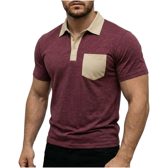 Camisas de Manga Corta de los Hombres Casual Color Bloqueado Botón de Solapa de Bolsillo Casual Top Transpirable, Manga Corta Tops de Verano para el Ejercicio