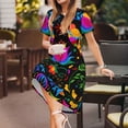 thumbnail image 3 of Easygdp Mexican Flower Traditional1 para Vestido Transpirable de Mujer, Vestido Suelto de Manga Corta con Pliegues y Bolsillos para el Verano, 3 of 6