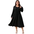 thumbnail image 3 of DARING DIVA Plus Size Swiss Dot V Neck Long Sleeve Midi Dress 3X Black, 3 of 6