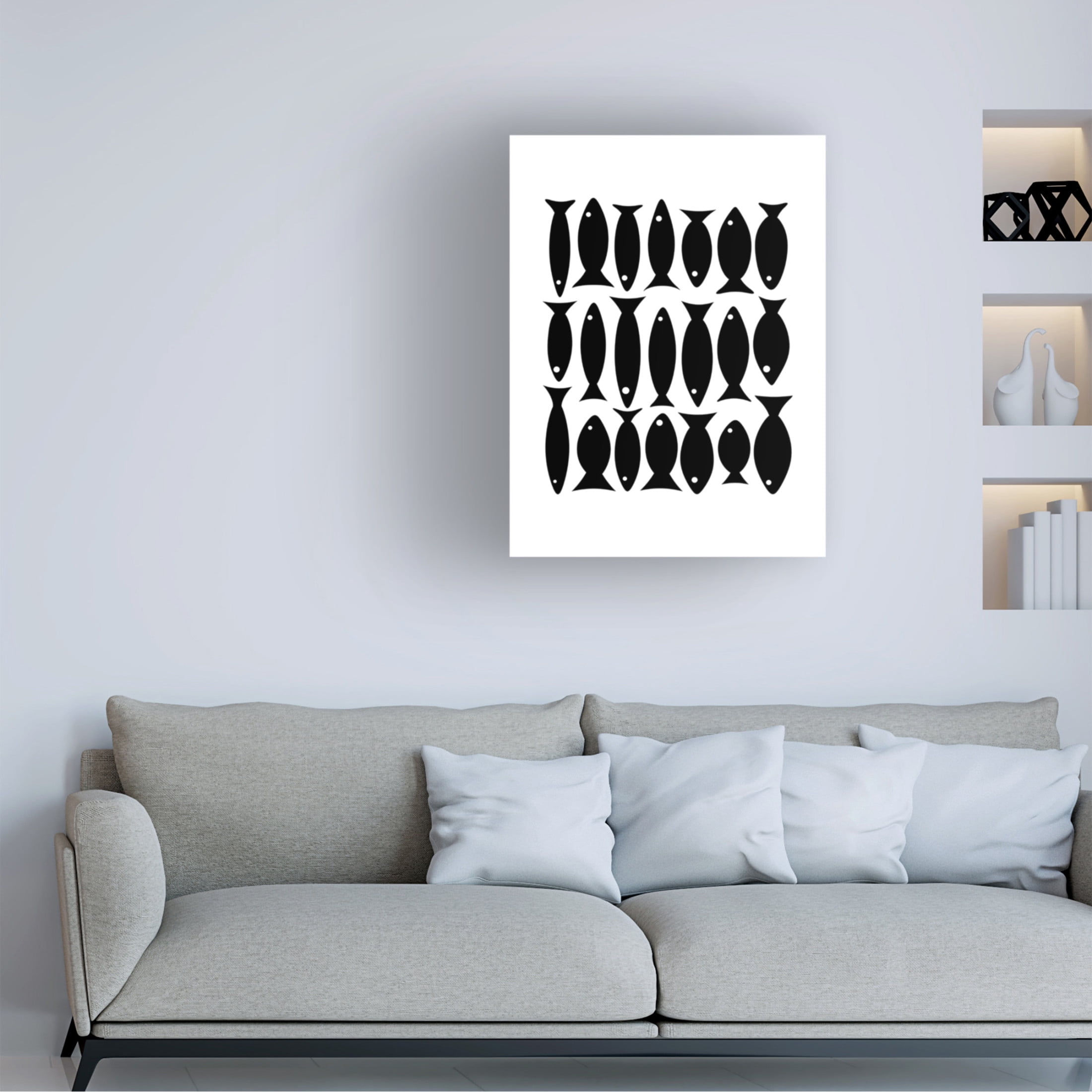 Canvas Wall Art - Tom Quartermaine 'Black and White Abstract Fish A' Wall Art for Living Room, Bedroom, or Office Décor by Trademark Fine Art - 14 x 19 Inches
