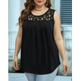 thumbnail image 5 of Summer Tank Tops for Women Loose Fit Pleated Tunics Scoop Neck Sleeveless Lace Tops Curved Hem Flowy Black S, 5 of 6