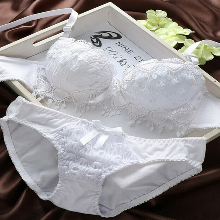 Vintage Women's Push Up Embroidery Bras Set Lace Lingerie Bra and Panties 