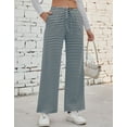 thumbnail image 2 of Womens Casual Striped Wide Leg Pants Drawstring Elastic Waist Y2K Straight Long Trousers Palazzo Pants Ribbed Sweatpants with Pockets Alsol Lamesa, 2 of 6