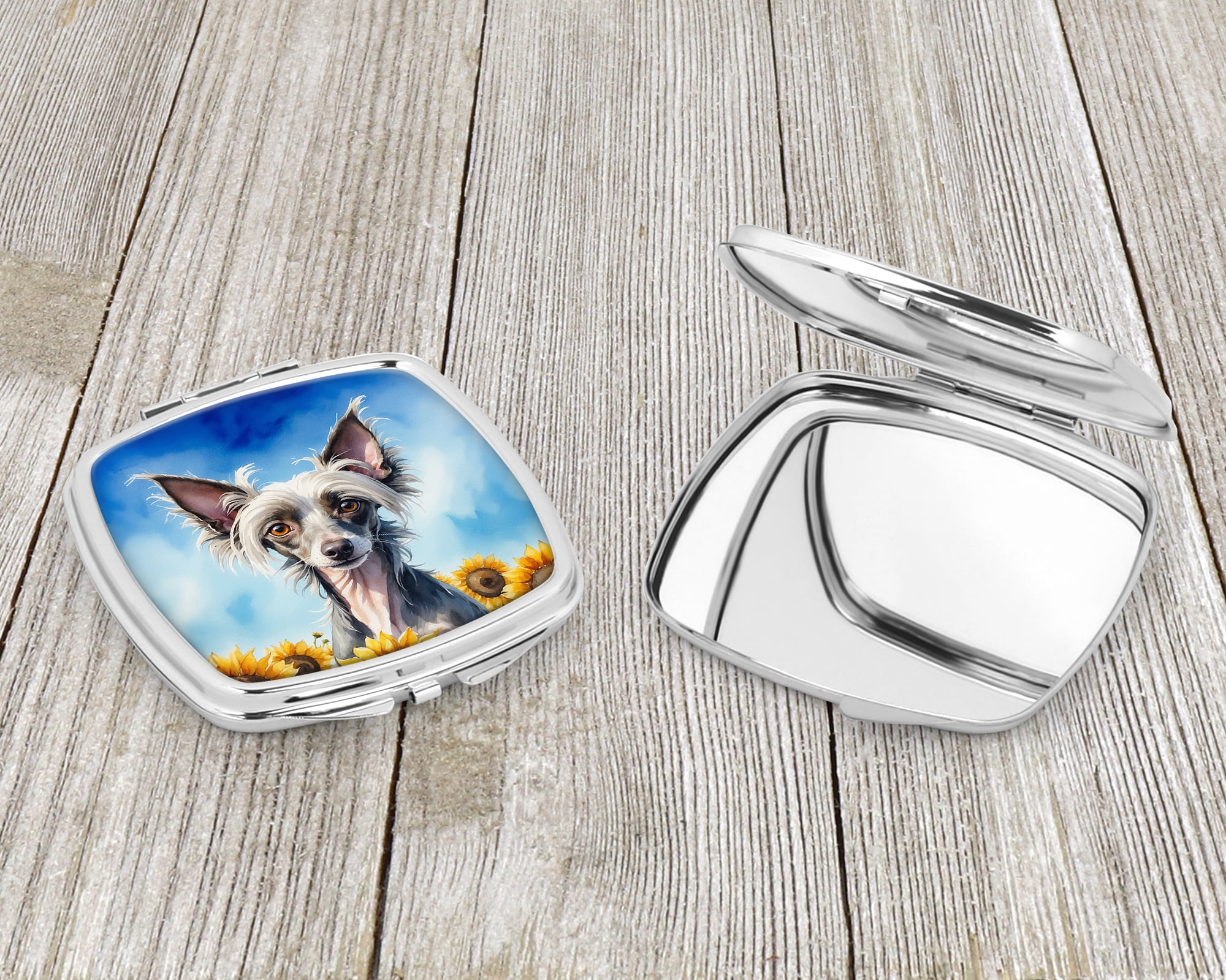 Chinese Crested in Sunflowers Compact Mirror 2.75 in x 3 in