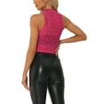 thumbnail image 3 of INSPIRE CHIC Star Mesh Crop Top for Women's Mock Neck Sleeveless See Through Party Tank Top XS Hot Pink, 3 of 6