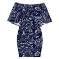 thumbnail image 6 of Paisley Pattern Blue Women's Off The Shoulder Ruffles Summer Wedding Guest Loose Casual Party Beach Dress, 6 of 9
