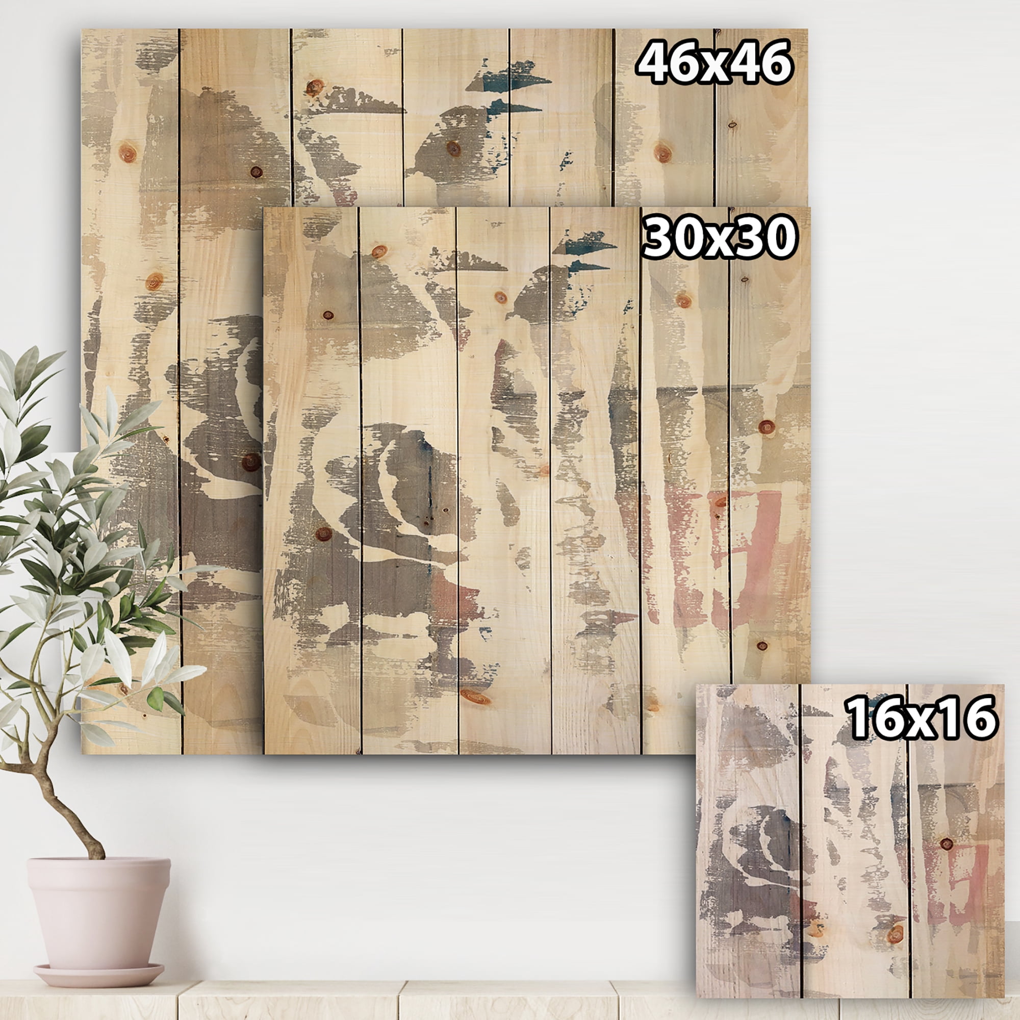Designart 'White Out Geometric' Modern & Contemporary Print on Natural Pine Wood
