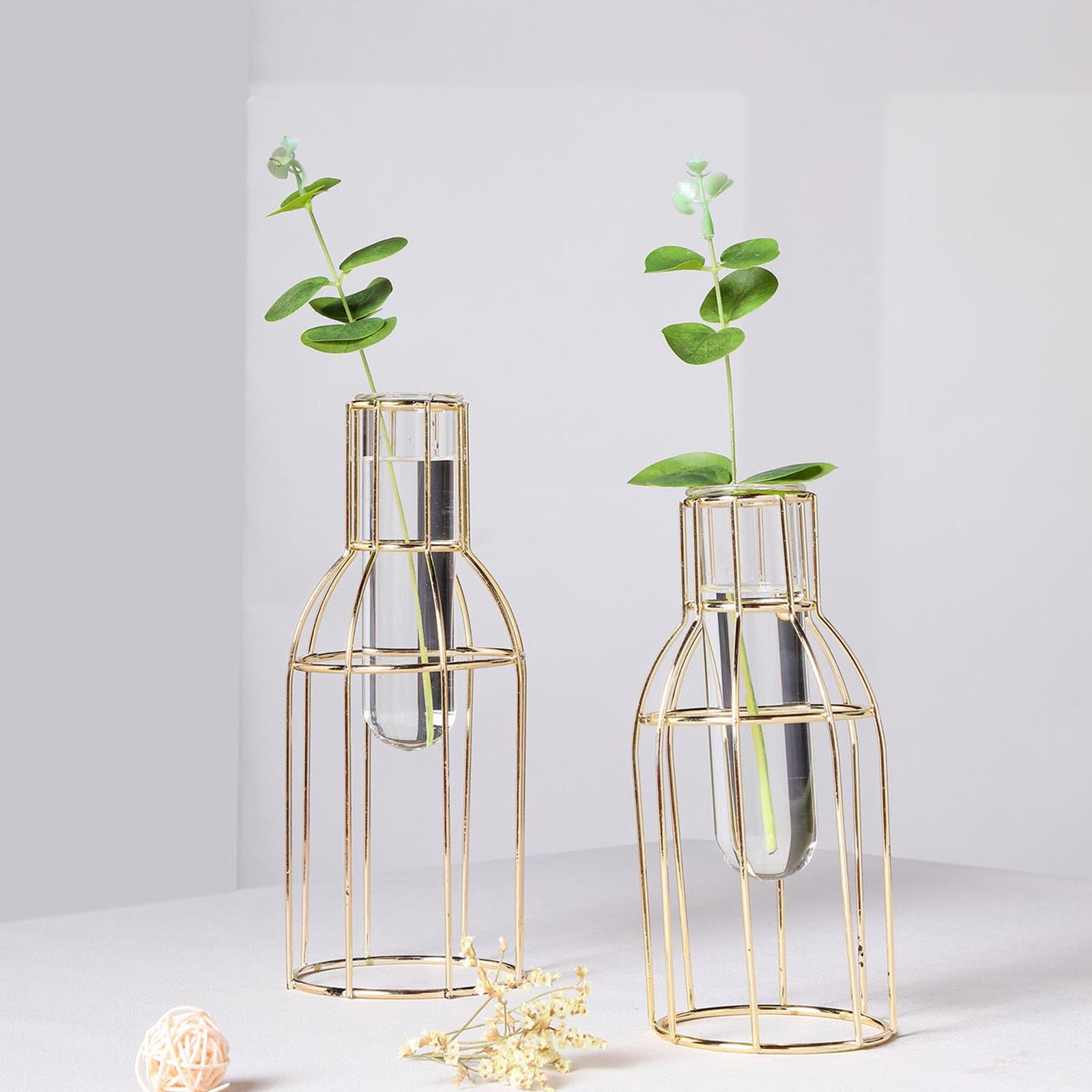 HJN Staggered Vase Desktop Flower Vase，Glass Flower Vases Test Tube with  Gold Metal Stand for
