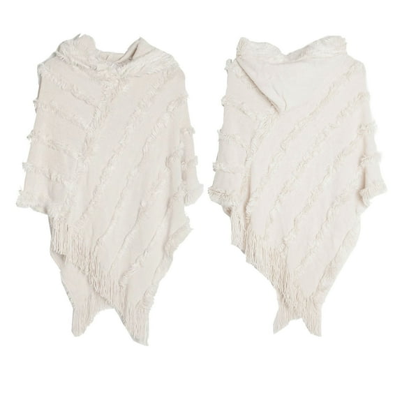 WNEGSTG Women Solid Poncho With Tassels Knitted Shawl Scarf Fringed Wrap Sweater Pullover Cape Gifts Sparkly Jacket over Dress Beige